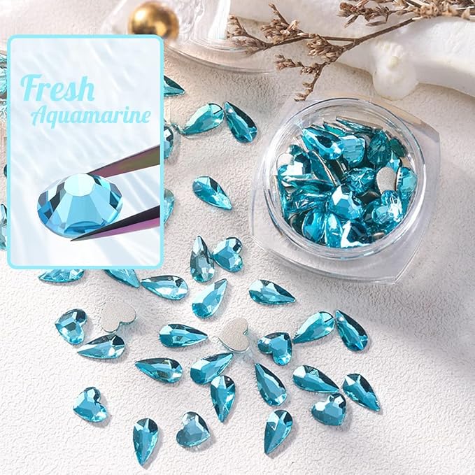 4080Pcs Aquamarine Nail Rhinestones Water Blue Stones for Nails Nail Charms K9 Glass Flatback Gems Lake Blue Round Diamonds jewels Crystals Charms Supplies for Nails Faces Eyes Makeup Crafts