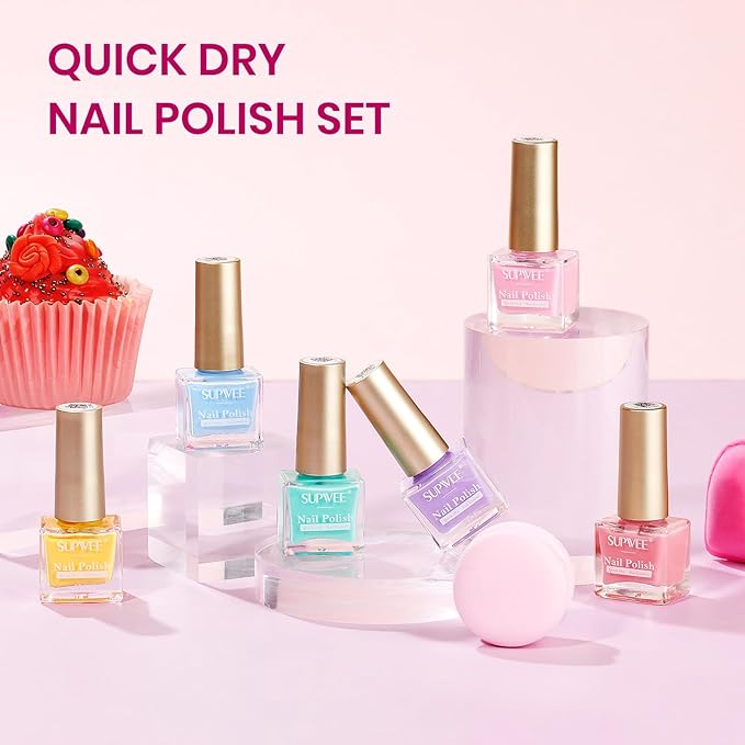 Pastel Nail Polish Set Non Gel, Quick Dry Macaron Nail Polish Spring Summer Color Air Fast Drying Fingernail Lacquer Manicure DIY Salon Gift(Pink Red Yellow Purple Blue Green Colors)