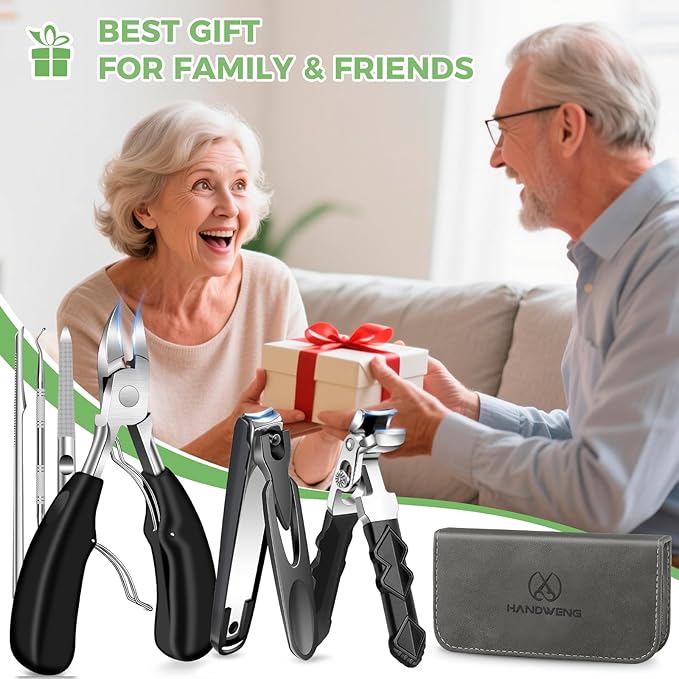 Toenail Clippers for Thick Toenails for Seniors, Angled Head Large Toe Nail Clippers for Men, Heavy Duty Fingernail Clipper with Catcher, Ultra Sharp Big Nail Cutters Set with Long Handle, Wide Jaw