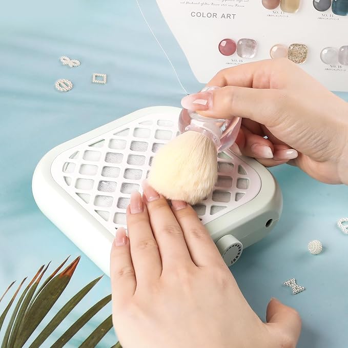 Mini Nail Dust Collector, Compact Nail Vacuum Fan Dust Collector for Beginner with 30PCS Filter Pads, Powerful Dust Suction Machine for Acrylic Nail Polishing Salon Home, Plug-in (Green)