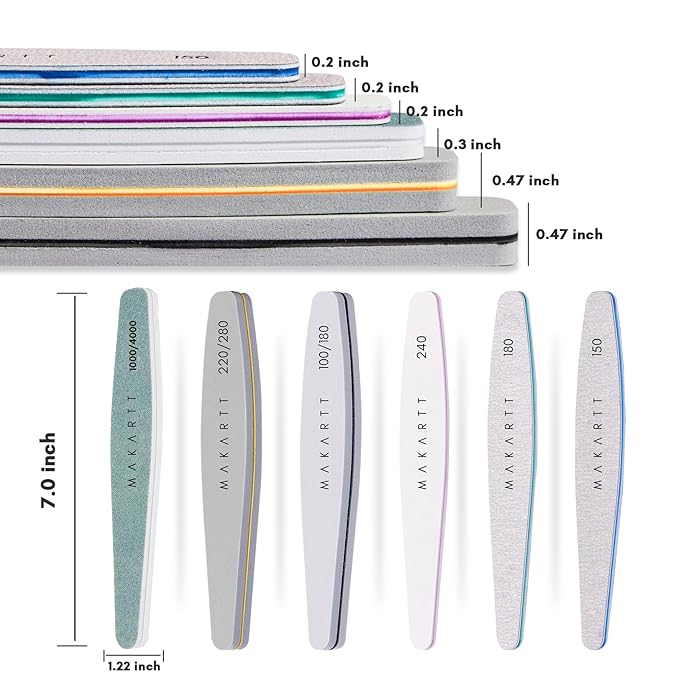 Makartt Nail Files and Buffers, 6 Pcs Emery Boards for Nails, Professional Double Sides Different Grit Fingernail File Polisher for Filing, Buffering & Polishing Manicure Kit