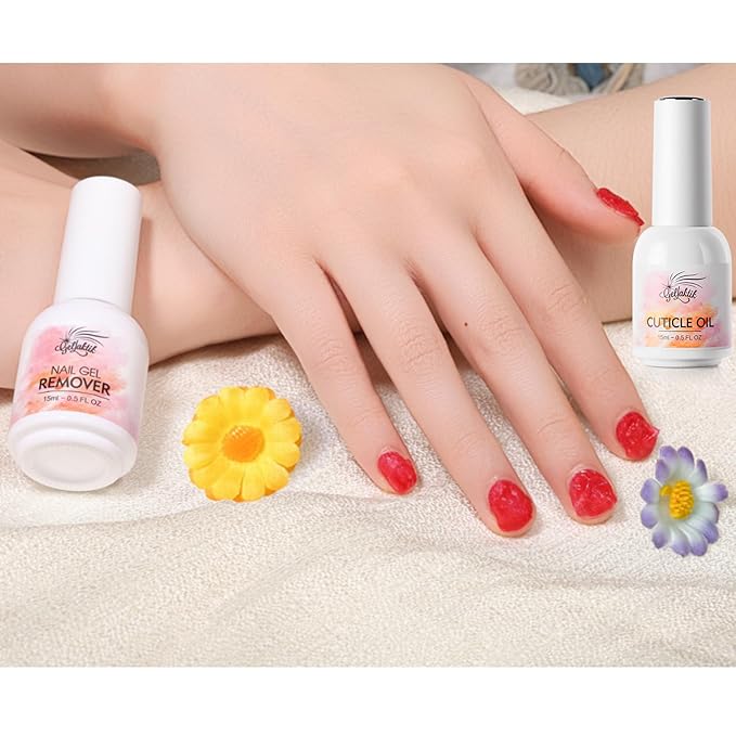 Gel Polish Remover & Cuticle Oil Kit, 2 Pack (15ml x 2), Fast No Soak No Wrap Gel Remover for Nails in 3-5 Mins, Nourishing Vitamin E & Rose Oil Cuticle Treatment