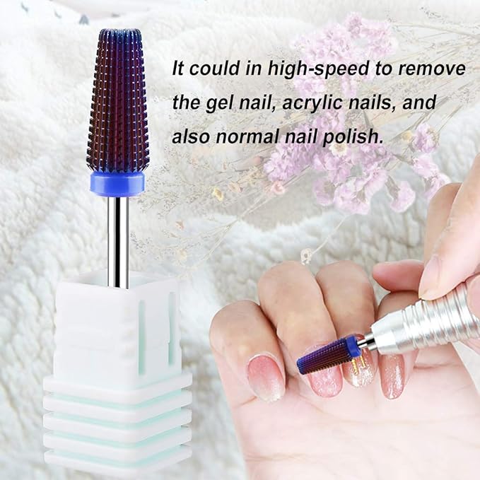 Lavinda 5 in 1 Medium Grit Nail Drill Bit Multi-Function Carbide for Acrylic Fill Cuticle Work Gel Removal Left Right Handed Nail Tech Essential 3/32" (Medium, Purple)