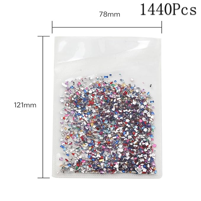 1440Pcs Mini Nail Rhinestones Colorful Nail Art Charms Multi Shape Crystal Charm Luxury Nail Art Flat Back Gems for 3D Small Star Heart Star Flower Nail Diamonds DIY Accessories Glitter Manicure Decor