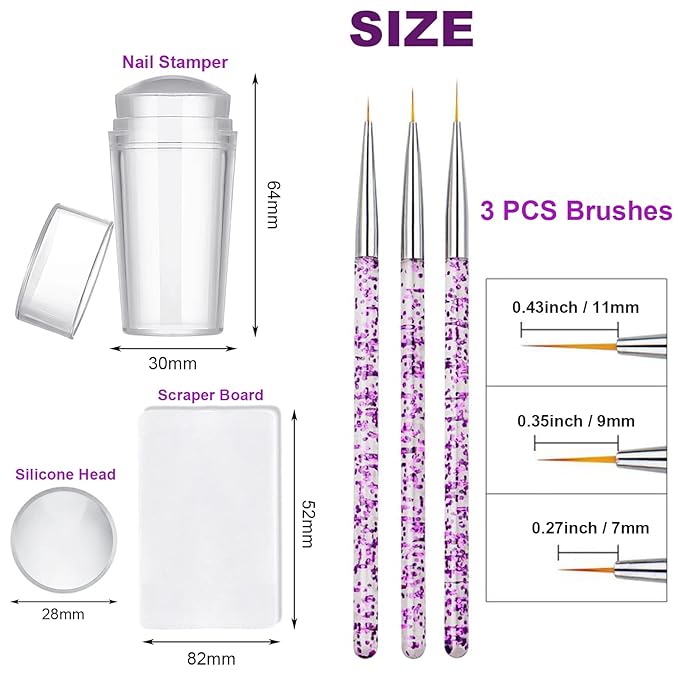 Nail Stamper Nail Art Brushes - French Tip Nail Stamp Clear Nail Art Stamper Jelly with Scraper, 3pcs Nail Pen Brushes, Soft Silicone Stamper Printer DIY French Tip Nail Stamping (3Pcs)