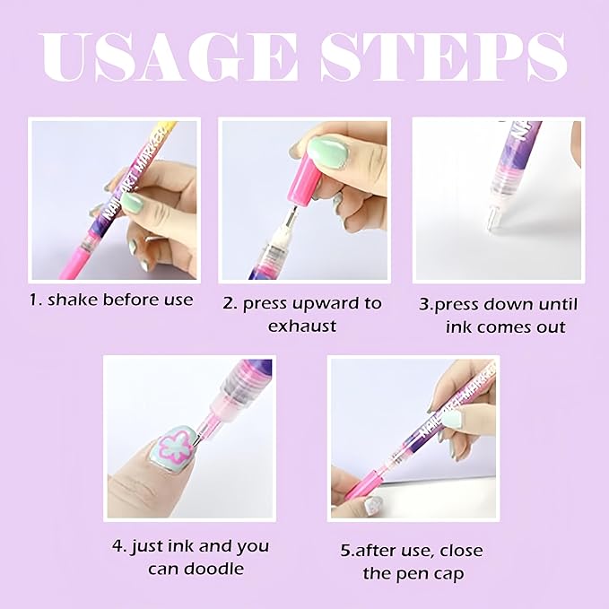 12 Colors Nail Art Pens Set,Upgraded Nail Art Markers for Art Design Acrylic Paint Marker,3D Polish Pencil for Gel Nails,Quick Drying Waterproof DIY Pen for Home & Salon Manicure Tools (12 Pcs)