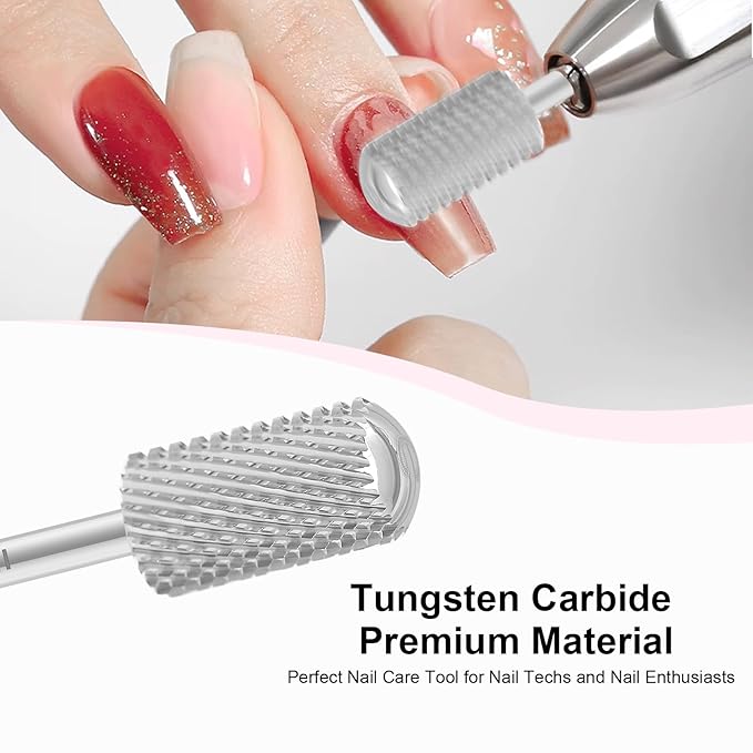 3/32" Large Barrel Smooth Round Top Tungsten Carbide Nail Drill Bit Safety Bit for Gel & Acrylic Removal, 2-Way Rotating Efile Tip, Salon Electric File Accessory (C Grit, Silver)
