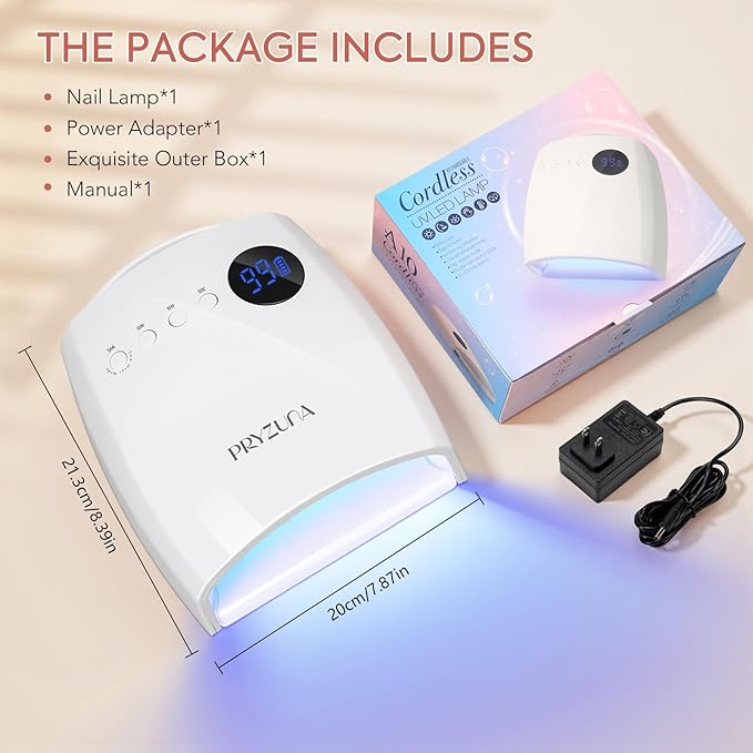 72W Cordless UV LED Nail Lamp, Professional UV Light for Gel Nails, Fast Curing Rechargeable Nail Dryer with 4 Timers, 45 Beads, Smart Sensor, Retractable Foot Stand, Portable Handle for Salon & Home