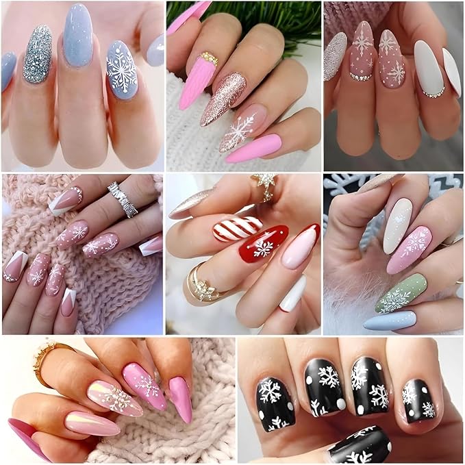 30 Sheets Snowflake Nail Stickers Decals 3D Self-Adhesive White Christmas Nail Art Stickers Santa Claus Elk Snowmen Nail Supplies New Year DIY Nail Decals Accessories