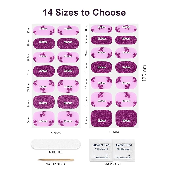 Semi Cured Gel Nail Strips,28 Pcs Nail Stickers for Women(Shiny),Gel Stickers for Nails UV Light, Includes Prep Pads, NailFile & Wood Stick