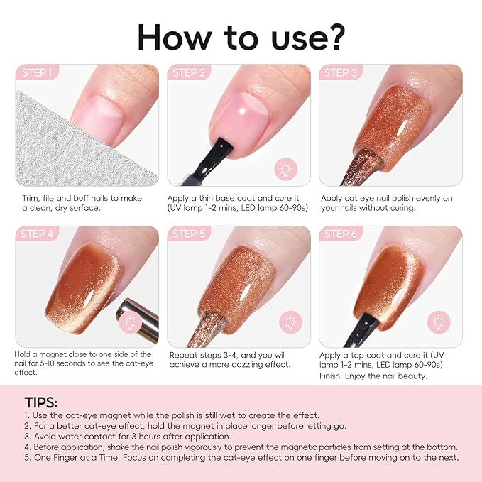 PEACECOLOR Brown Cat Eye Gel Nail Polish Set, 6pcs10ML Brown Red Milky Pink Nude Fall Jelly Gel Manicure Kit Nail Art DIY at Home All Seasons (1)