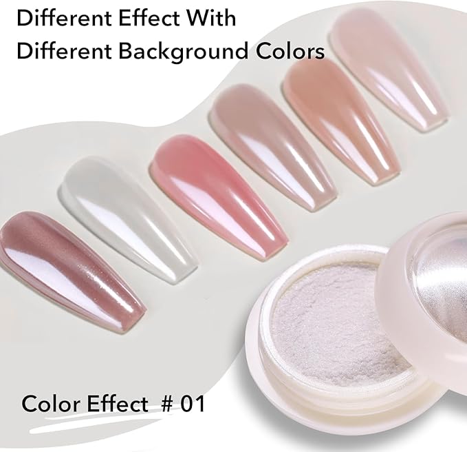 White Chrome Nail Powder 4 Colors Pearl Chrome Nail Powder Pearlescent Nail Art Glitter, Shiny and Long Lasting for Nail Art Decoration