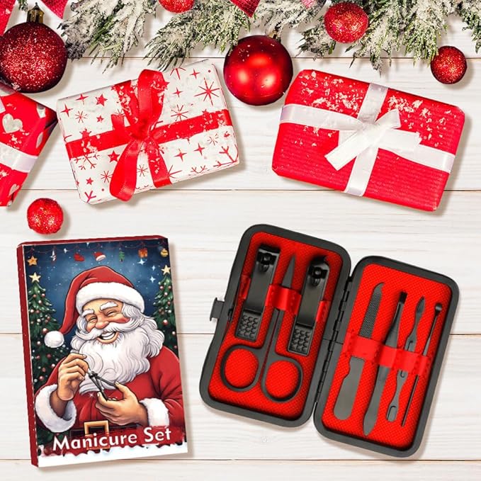 Easter Basket Stocking Stuffers, Nail Care Kit for Men, 7 PCS Manicure and Pedicure Kit, Manicure Set Men Travel Nail Kit Nail Clipper Set Kit Tool Christmas Gift Mens Nail Grooming Kit(Black)