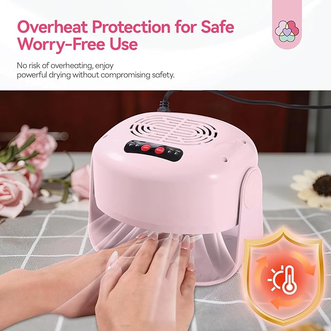SAVILAND Essentials 600W Nail Dryer: Pink 6X Fast Drying Nail Polish Dryer for Regular Polish Nail Dryer with Adjustable Angle Fingernail Dual Heating & Cooling Modes Dry Nail Dehydrator for Gel