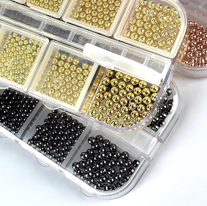 0.8mm Caviar Beads for Nails 6 Sizes Mini Small Stainless Steel Beads Nails Art Decorations Gun Grey Silver Charm 2mm Gold Chain DIY Tool Nail Studs Accessories Black Charms for Nails (Black)