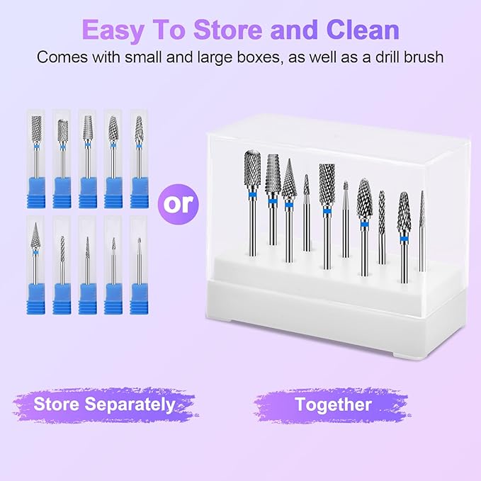 Diesisa 10PCS Nail Drill Bits Set - Tungsten Carbide Nail Bits for Acrylic Nails - 3/32" Shank Drill Bits Professional Electric Nail Bits For Nail Drill - Removal Bit Nail Drill for Home Salon-Blue