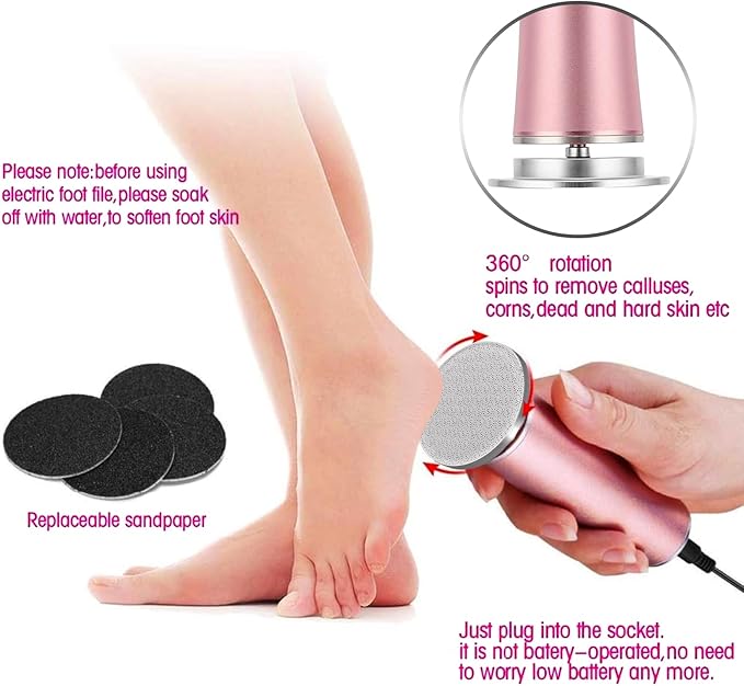 Electric Callus Remover, ELEVEN EVER Foot File Pedicure Tool(Speed Adjustable) with Recyclable Glass Grinder and 20pcs Replacement Sandpaper Disk for Men Women Dead Dry Crack Skin Calluses Pink