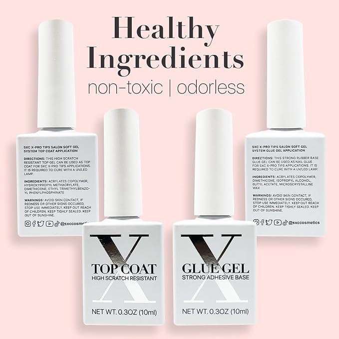 SXC Cosmetics X-Pro Tips French Tip Press On Nails - Bright Pastel Glow in the Dark Series (GLOW119KIT-S Coffin)