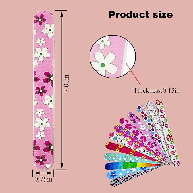 24 Nail Files, Colored Emory Plate Nail Files Double Sided 180 Grains Professional Manicure Emory Plate Buffer Pedicure Tools Nail Shaping Polishing Files (Colored, Count, 24, 100/180 Grit)