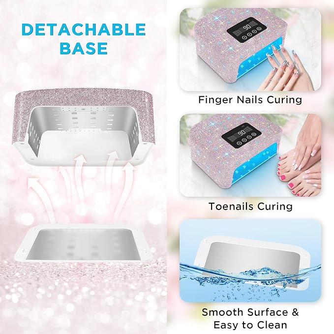 Aedavey Cordless UV Nail Lamp, Rechargeable UV Light for Gel Nails, LED Nail Lamp with 4 Timer Modes, Gel Nail UV Light Decorate with Sparkling Nail Rhinestones
