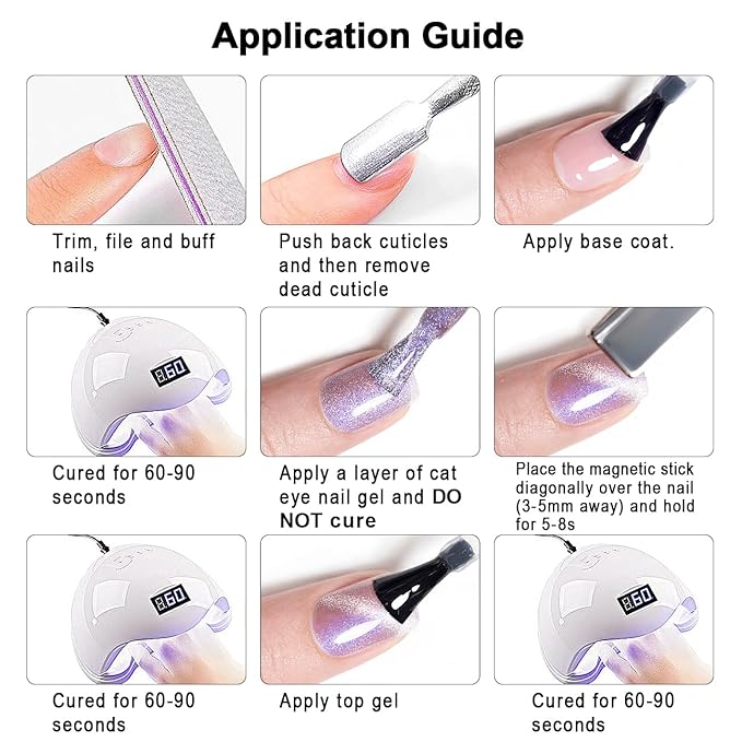 RARJSM Cat Eye Gel Nail Polish Aurora Violet Purple Velvet Silver Glitter Universal Galaxy Shimmer Ice Gel Polish with Magnet Stick Single Bottle 15ml LED UV Curing Requires Soak Off Salon Home