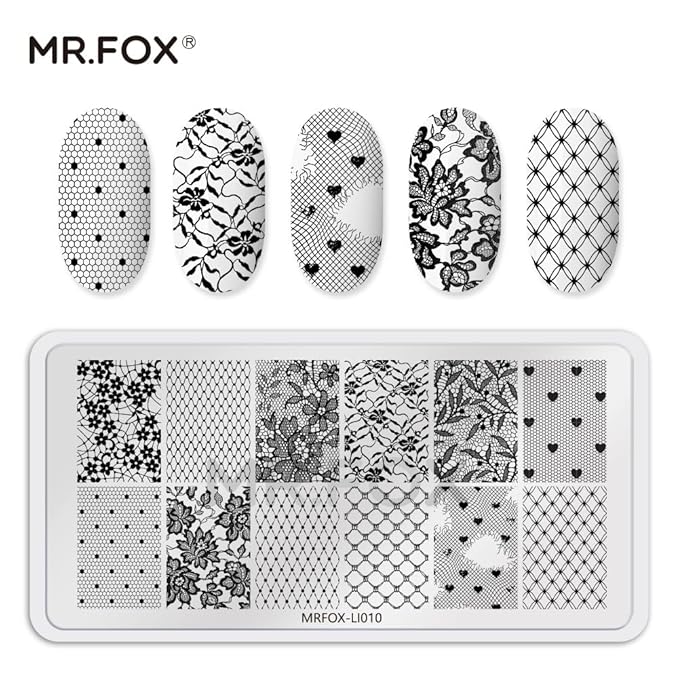 5 Pcs Nail Stencils Plates for Nail Art - Lace Butterfly & Distressed Design, Reusable Stainless Steel Nail Stamping Templates for Manicure