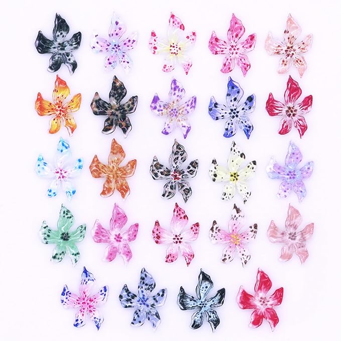 50Pcs 3D Flowers Nail Charm for Nails Flower Resin Nail Rhinestones Spring Hibiscus Floral Nail Art Charm for Acrylic Nails Mixed Colorful Ice Lily Nail Gems Jewelry DIY Summer Manicure Decor Crafts