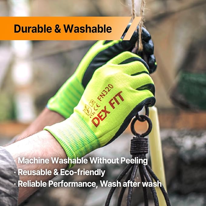 DEX FIT Premium Nylon Nitrile Work Gloves FN320, 3 Pairs, 3D-Comfort Stretchy Fit, Firm Grip, Thin & Lightweight, Durable, Breathable & Cool, Machine Washable; Forest Green 7 (S)