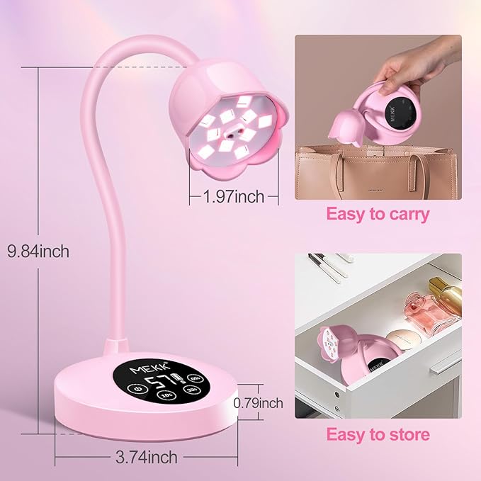 MEKK Gooseneck UV Nail Lamp Cordless Mini UV Light for Gel Nails with Auto Sensor,Professional Flash Cure Lamp 30W Single Nails Light with Three Timers (10s/30s/60s) Salon & Home DIY Use-Pink