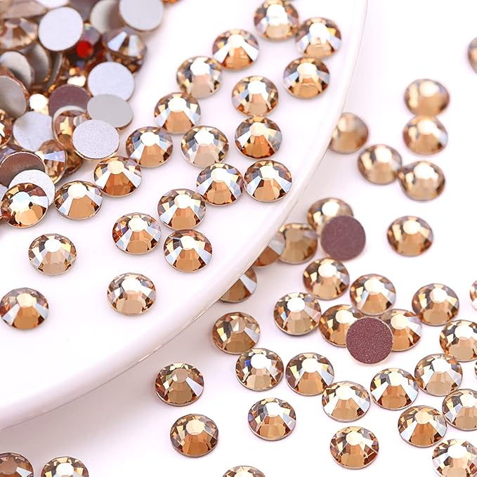 Novani Crystal Rhinestones, Flatback Loose Gemstones 1440pcs Glass Rhinestones for Clothes Shoes Crafts Makeup Nail Art and DIY Decorations(SS10, Golden Shadow)