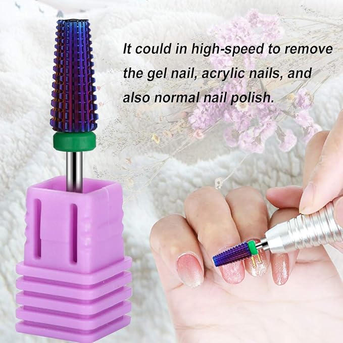 Lavinda 5 in 1 Coarse Grit Nail Drill Bit Heavy Duty Carbide Tungsten for Fast Acrylic Gel Removal Left Right Hand Use Pro Nail Tech Tool 3/32" (Coarse, Purple)