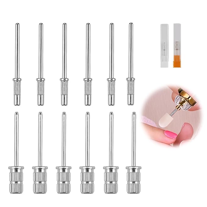 12 Pack Mandrel Nail Drill Bits, 3/32 Inch Shank Electric File Mandrel Bit Heads for Acrylic Nails, Manicure and Pedicure Drill Tools for Home Salon and Spa Nail Machines (3.1mm & 6mm)