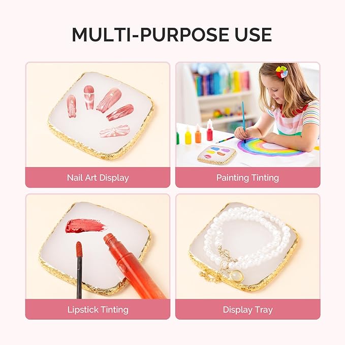 MelodySusie 1PC Square Shape Resin Nail Art Palette, Professional Color Mixing Board for Gel Polish, Acrylics, Pigment Blending, Salon and DIY Makeup Artist Tool, White