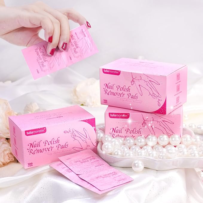Nail Polish Remover Pads 100 Pack Gel Nail Polish Remover Wipes - Individually Wrapped - Quick Nail Polish Remover Wipes - Fingernail Travel Kit to Clear Nail Polish for Home & Professional Removal