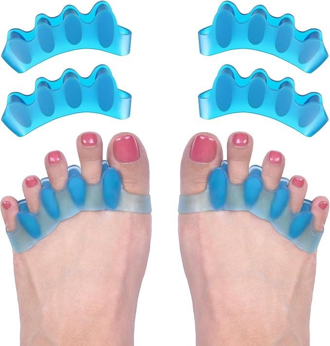 ROOCKE 4 Pcs Gel Toe Spacers for Women,Correct Hammer Toe Bunion Corrector for Men,Big Toe Spreaders,Yoga Toe Separators,Straightener for Overlapping Toes (Blue)