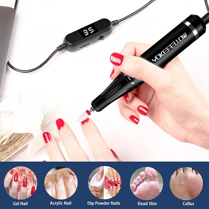 YOKE FELLOW Professional Nail Drill - 35000RPM Nail Drills for Acrylic Nails Professional Nail Drills Machine for Acrylic Removal Polishing Tools Kit for Salon Home Use