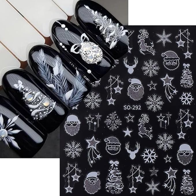 Christmas Nail Stickers Winter Nail Stickers for Nail Art 3D Self Adhesive Nail Decals Star Christmas Tree with Glitter Design Snowflake Nails Sticker for Women DIY Salon Manicure 9 Sheets