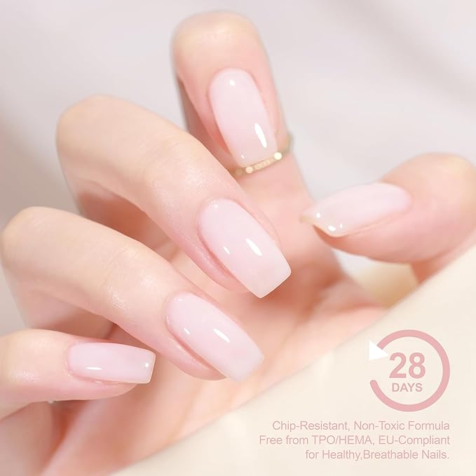 Hema Free Builder Base Gel Nail Polish, Jelly White Strengthener Gel for Fragile nails, Shining Last Long, Cruelty Free, Vegan