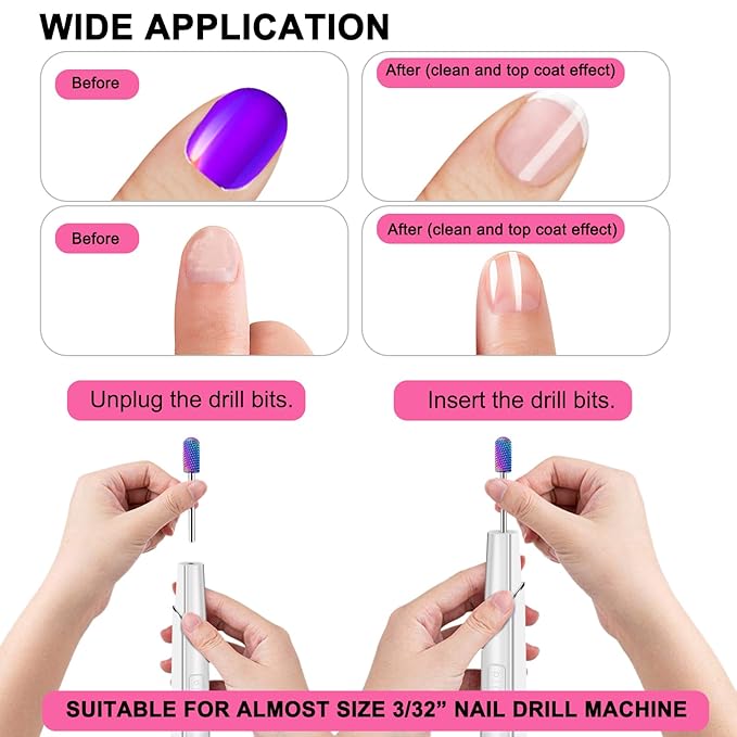 25Pcs Nail Drill Bits Set with Storage Box, 3/32 Inch Tungsten Ceramic Diamond Carbide Nail Drill Bits for Acrylic Gel Polish, Cuticle Efile Remover for Manicure Pedicure