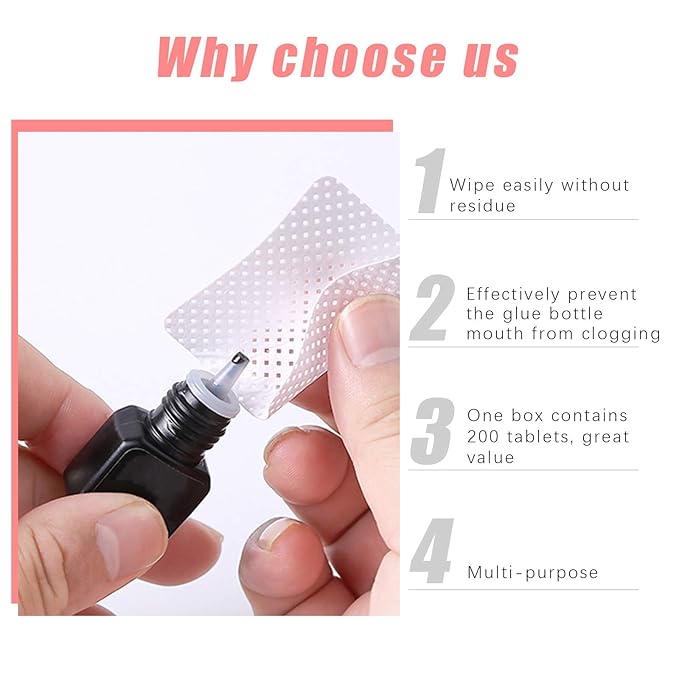 600 PCS Eyelash Glue Wipes Lint Free Nail Wipes, EBANKU Adhesive Wipes for Lash Glue Nail Polish Remover Pads, Glue Nozzle Wipes Non-Woven Fabric Wipes Eyelash Extension Supplies