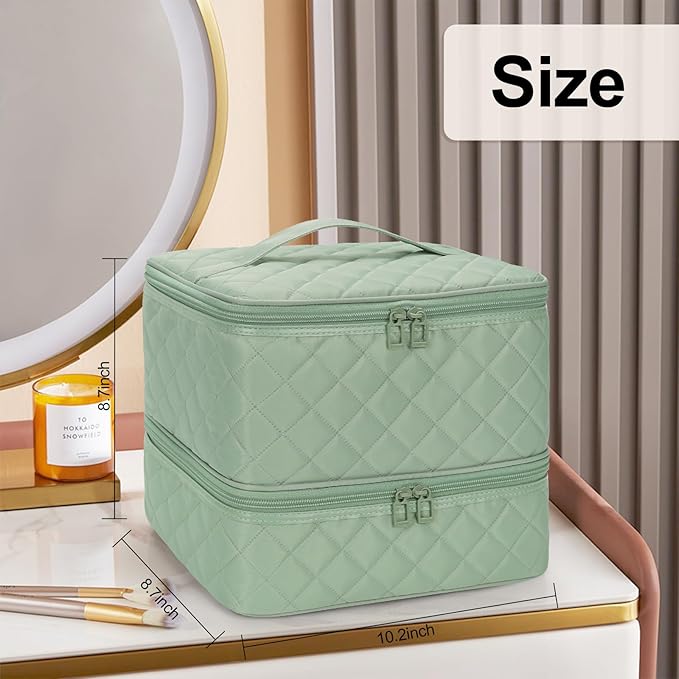 Ethereal Small Nail Polish Organizer Case Holds 30+ Bottles(15ml/0.5fl.oz) and Nail Lamp, Double Layer Nail Polish Storage Bag for Nail Kit, Manicure Tools, Green