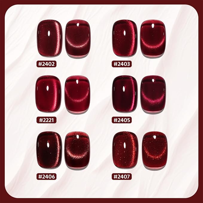 GAOY Jelly Red Glitter Cat Eye Gel Nail Polish Set with Magnet 6 Types of Holographic Cat Eye, Salon Gel Manicure and Nail Art DIY at Home
