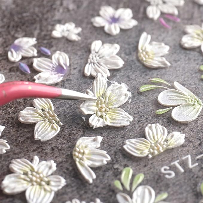 3D Embossed Flower Nail Art Stickers Decals Self-Adhesive Pegatinas Uñas 5D Floral Nail Supplies Nail Art Design Decoration Accessories 4 Sheets