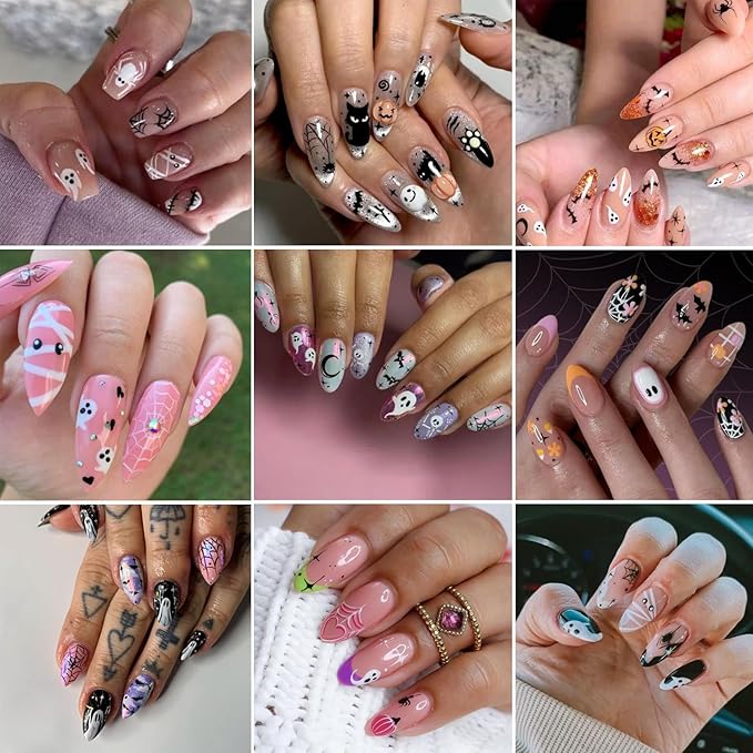 30Sheets Halloween Dark Style Nail Art Sticker 3D Halloween Ghost Bat Nail Stickers Pumpkin Spider Nail Design Slider Multi-Elements Halloween Sticker Decal for Acrylic Nails Manicure Accessory Decor