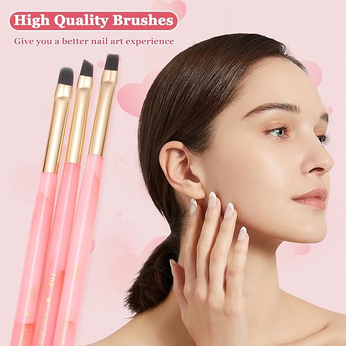 3PCS Nail Clean Up Brushes for OPI Nail Polish Remover, Brushes for Cleaning Polish Mistakes on the Cuticles, Acetone Resistant Nail Brushes for Nail Art and Designs(Jade Pink NEW)