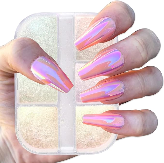 Aurora Nail Art Powder, Holographic Fine Nail Powder Design, Iridescent Nail Dust Pigment for Nail Art Gel Polish, Women Girls Manicure Glitter Decorations, Resin Nail Art Tips, Acrylic Nails Supplies