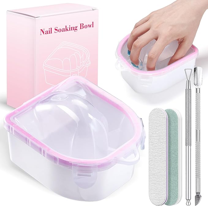 Quaferen Nail Soaking Bowl Acetone Proof: Soak off Gel Polish Dip Powder Remover Manicure Bowl with Triangle Cuticle Peeler and Cuticle Pusher for Women Nail Beginners Home Salon(Single Pink)