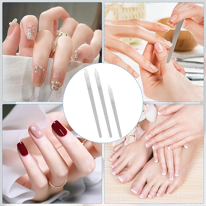 3PCS Diamond Dust Nail File, Fingernail Files with Pointed Tip, Fingernail Files with Pointed Tip/Nail Dresser for Manicure, Double Side Fingernail Toenail Files, Stainless Steel Nail Filer (2 Size)