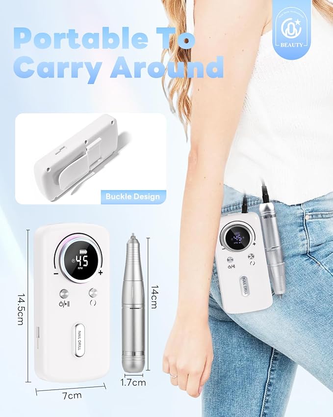 CozyZen Cordless Nail Drill Professional: 45000 RPM Rechargeable Electric Nail File Kit, Portable & Low Noise for Acrylic, Gel Nails, Manicure & Pedicure - Salon & Home Use