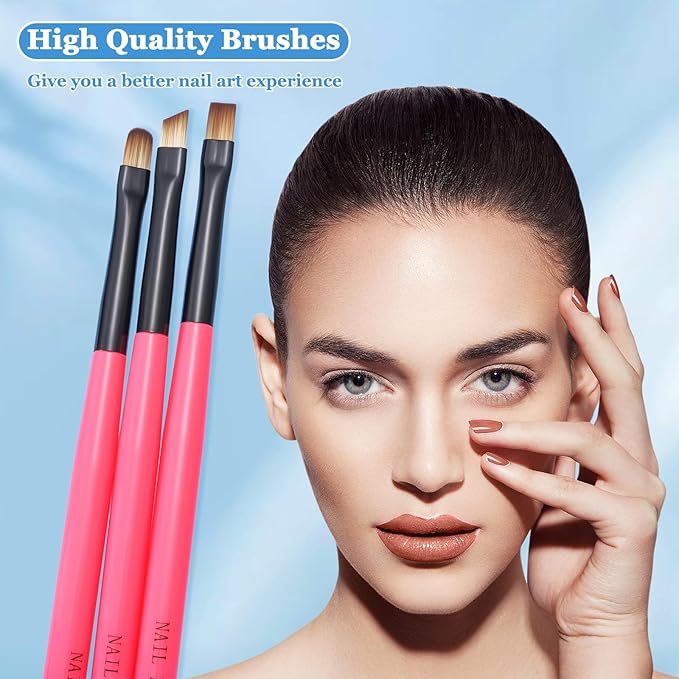 3PCS Nail Clean Up Brushes for OPI Nail Polish Remover, Brushes for Cleaning Polish Mistakes on the Cuticles, Acetone Resistant Nail Brushes for Nail Art and Designs(BB Pink )